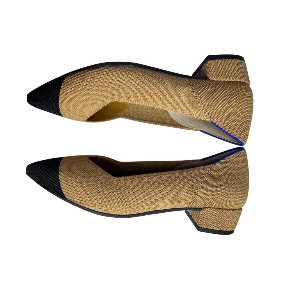 Rothys The High Point Wren Cap Toe Knit Shoes 7 Tan Black Pointed Toe Low Heel - Picture 10 of 13
